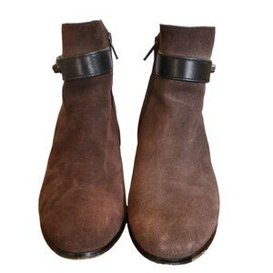 Coach Womens Brown Suede Ankle Boots With Black Leather Straps